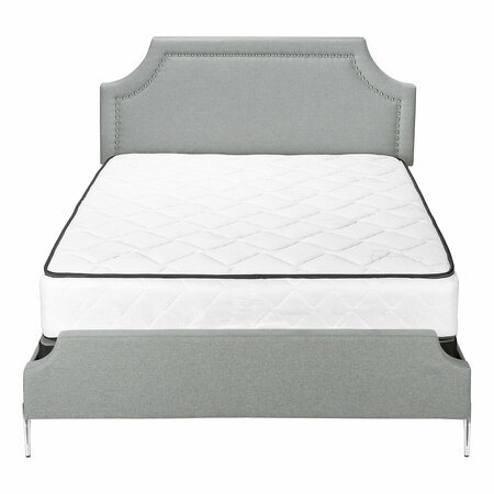 Monarch Specialties Bed, Queen Size, Bedroom, Upholstered, Grey Linen Look, Chrome Metal Legs, Transitional I 6035Q